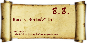 Benik Borbála névjegykártya